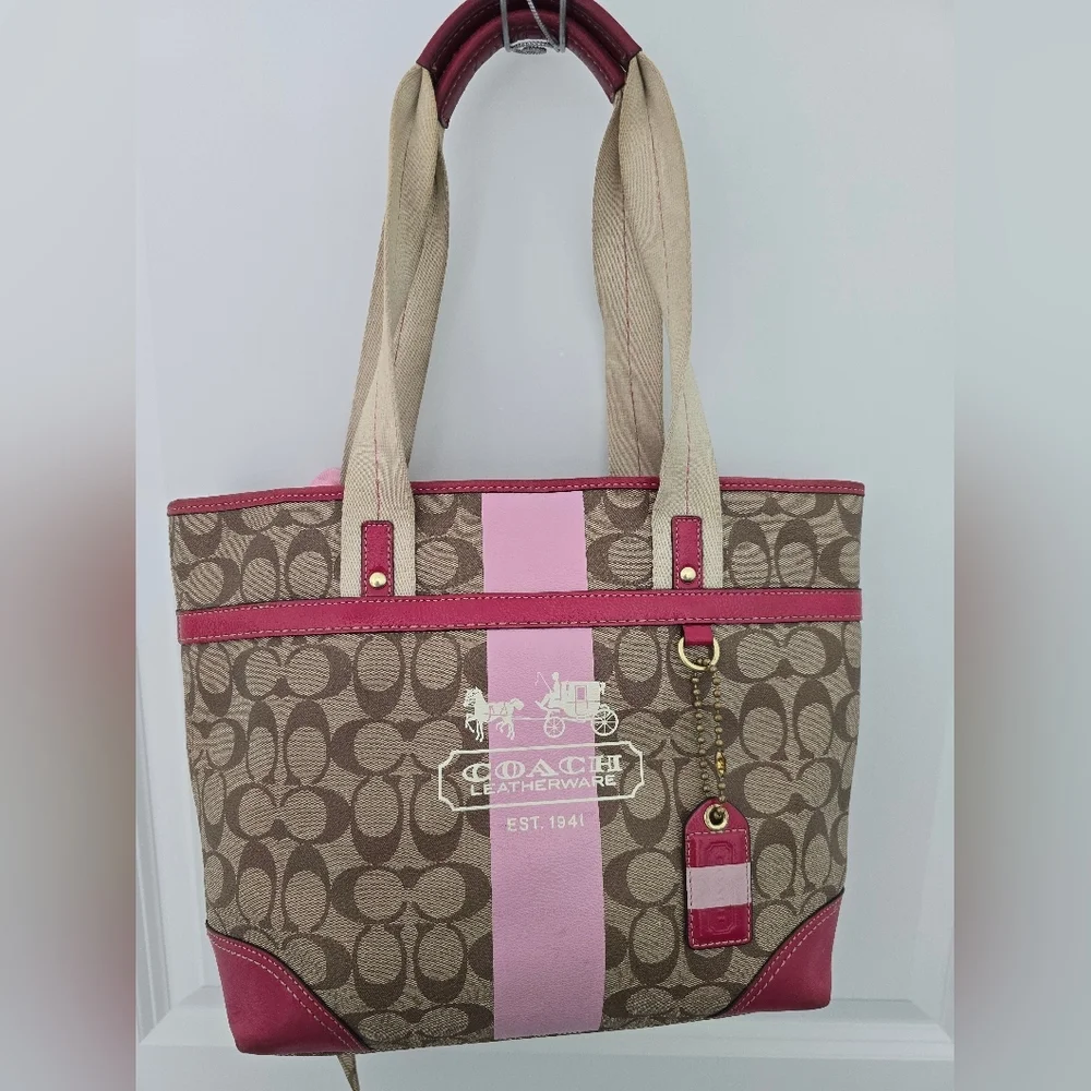 Y2K Coach Heritage Pink Stripe Tote